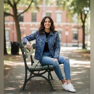 Boston Proper Vintage Design Floral Embroidered Denim Jacket (NWT)